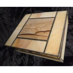Mission Style Brown Amber Stained Glass Trinket 5" Box Mirror Bottom